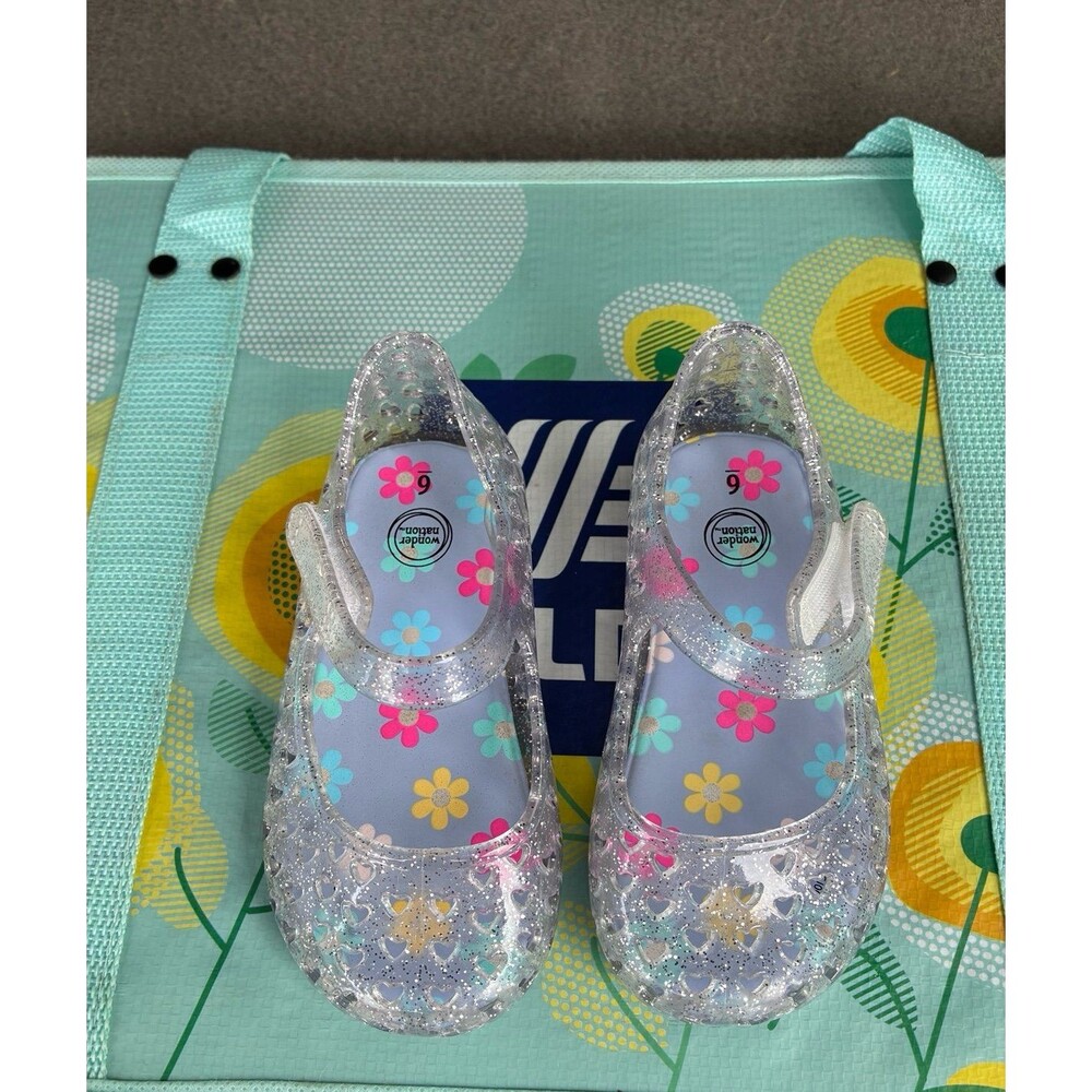 Wonder Nation Clear Glitter Jelly Mary Jane Shoes – Toddler Size 6